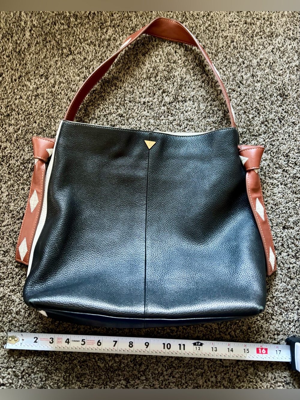 Sam Edelman Black Leather Shoulder Bag with Brown Accent Strap